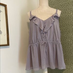 Torrid Gray Purple Chiffon Clip Dot Ruffle Tie Waist Tank Size 2